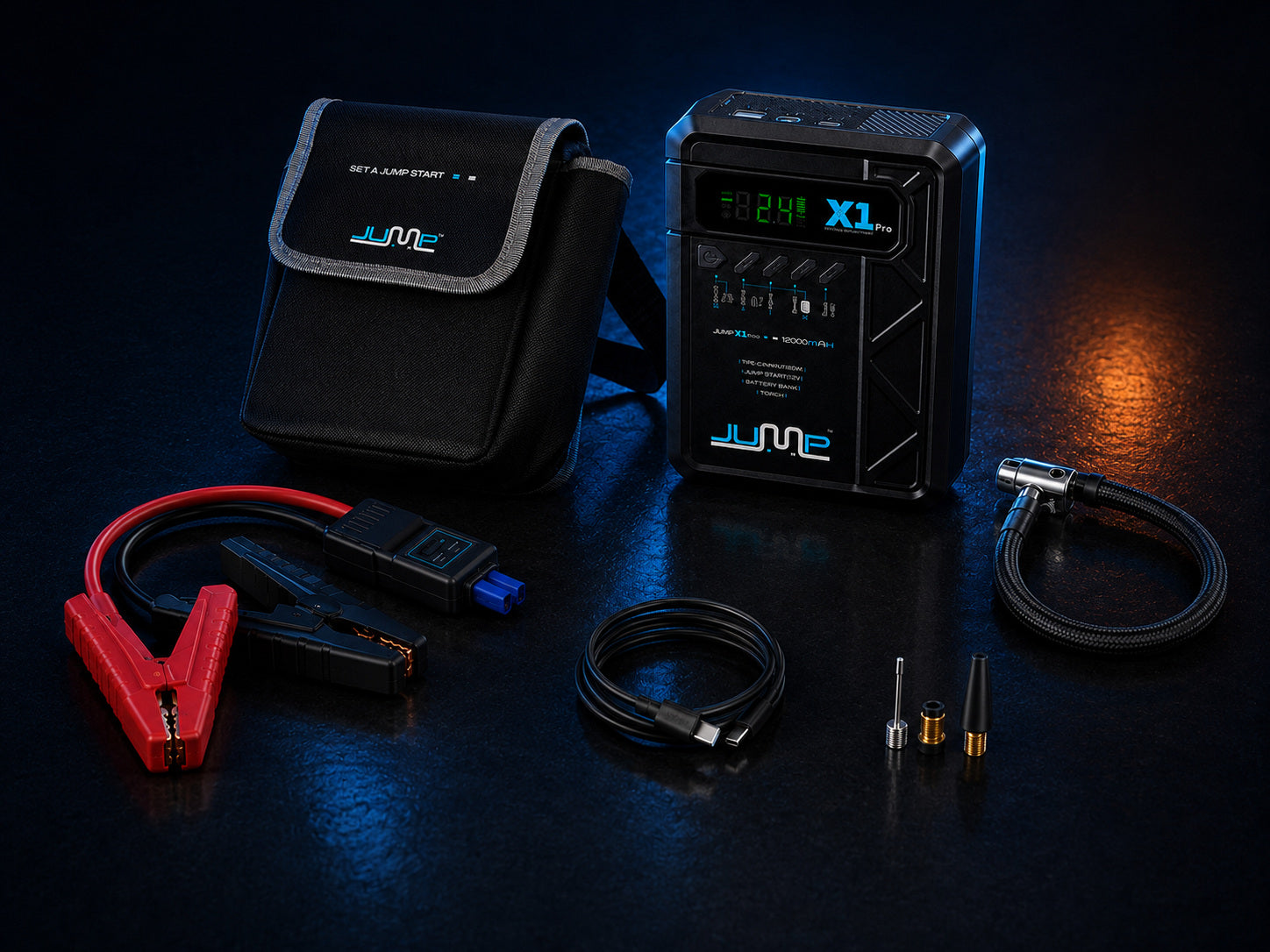Complete Jump X1 Pro kit with carry bag and every included accessory