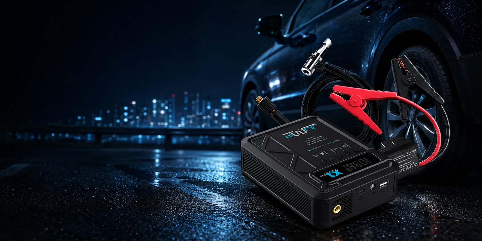 Jump X1 Pro roadside kit beside a vehicle at night